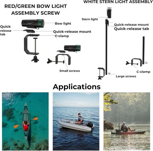 SEAFLO 01 Series LED Portable Navigation Light Kit - Battery Powered (3 AAA), 2 NM Visibility, Telescopic, IP65 Waterproof, Bi-Color Bow and Stern for Pontoon and Small Boat, C-Clamp Mount in Kuwait