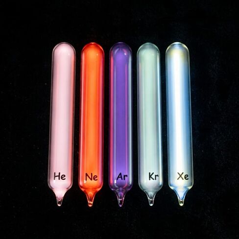 Noble Gas Sealed Tubes Set of 5 - Helium, Neon, Argon, Krypton, Xenon for Tesla Coil & Science Demo - High Purity Rare Gas Discharge Tubes for Physics & Chemistry Classroom Spectrum Display in Kuwait