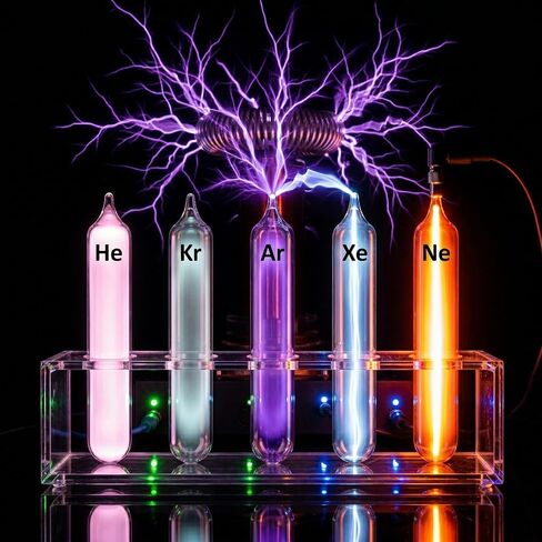 Noble Gas Sealed Tubes Set of 5 - Helium, Neon, Argon, Krypton, Xenon for Tesla Coil & Science Demo - High Purity Rare Gas Discharge Tubes for Physics & Chemistry Classroom Spectrum Display in Kuwait