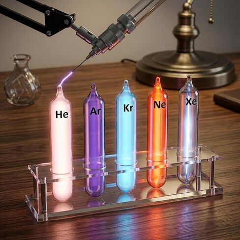 Noble Gas Sealed Tubes Set of 5 - Helium, Neon, Argon, Krypton, Xenon for Tesla Coil & Science Demo - High Purity Rare Gas Discharge Tubes for Physics & Chemistry Classroom Spectrum Display in Kuwait