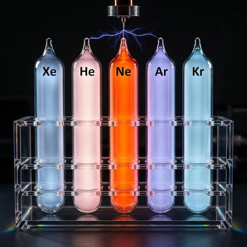 Noble Gas Sealed Tubes Set of 5 - Helium, Neon, Argon, Krypton, Xenon for Tesla Coil & Science Demo - High Purity Rare Gas Discharge Tubes for Physics & Chemistry Classroom Spectrum Display in Kuwait