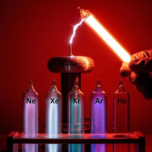 Noble Gas Sealed Tubes Set of 5 - Helium, Neon, Argon, Krypton, Xenon for Tesla Coil & Science Demo - High Purity Rare Gas Discharge Tubes for Physics & Chemistry Classroom Spectrum Display in Kuwait