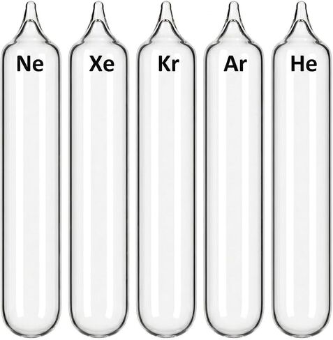 Noble Gas Sealed Tubes Set of 5 - Helium, Neon, Argon, Krypton, Xenon for Tesla Coil & Science Demo - High Purity Rare Gas Discharge Tubes for Physics & Chemistry Classroom Spectrum Display in Kuwait
