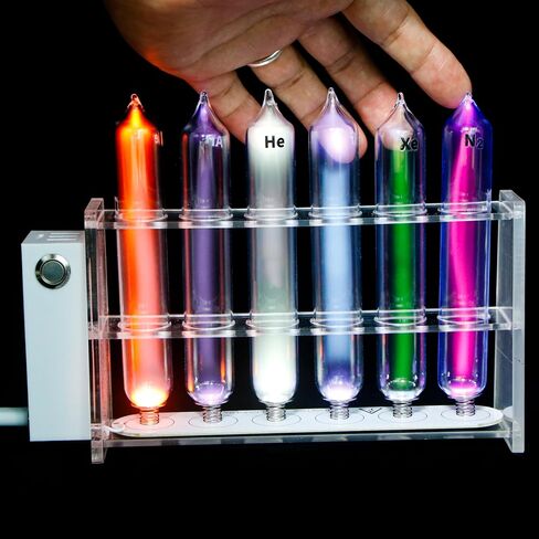 Rare Gas Glow Demonstration Set 8 Gas Tubes Inert Gas Glow Tube Set Tesla Coil Demonstration Rare Gas Glow Demonstrator Science Experiment Teaching Equipment (Deluxe Package 8Gases+Stand) in Kuwait