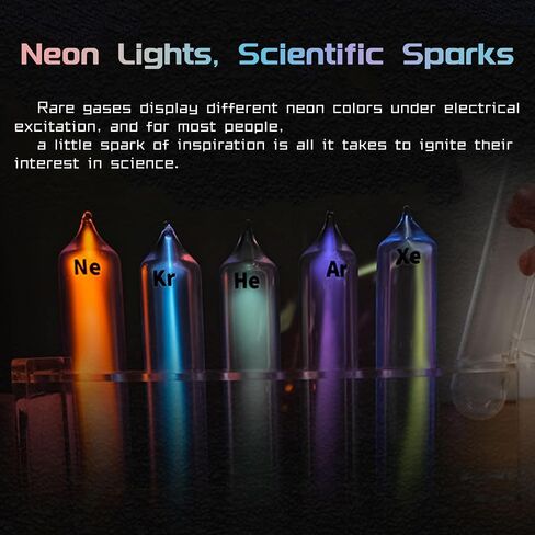 Rare Gas Glow Demonstration Set 8 Gas Tubes Inert Gas Glow Tube Set Tesla Coil Demonstration Rare Gas Glow Demonstrator Science Experiment Teaching Equipment (Deluxe Package 8Gases+Stand) in Kuwait