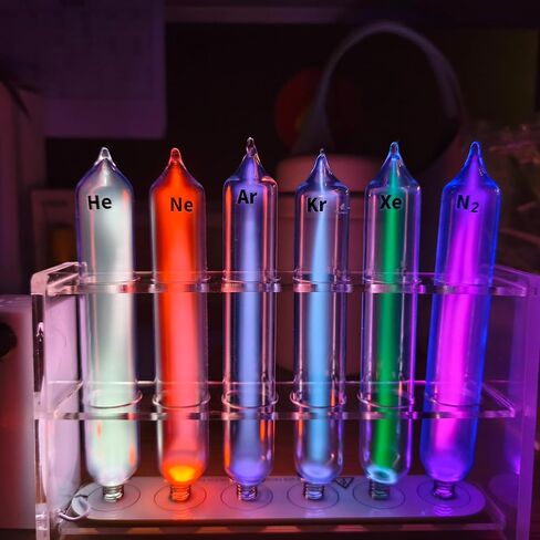 Rare Gas Glow Demonstration Set 8 Gas Tubes Inert Gas Glow Tube Set Tesla Coil Demonstration Rare Gas Glow Demonstrator Science Experiment Teaching Equipment (Deluxe Package 8Gases+Stand) in Kuwait