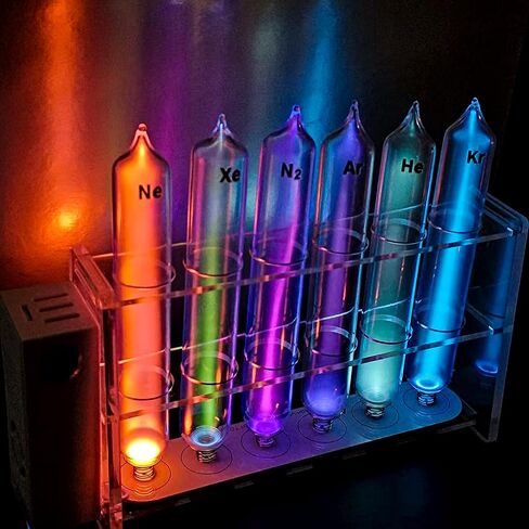 Rare Gas Glow Demonstration Set 8 Gas Tubes Inert Gas Glow Tube Set Tesla Coil Demonstration Rare Gas Glow Demonstrator Science Experiment Teaching Equipment (Deluxe Package 8Gases+Stand) in Kuwait
