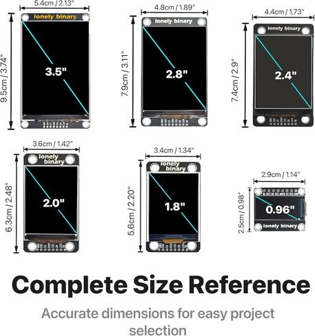 مجموعة عرض Lonely Binary مكونة من 6 قطع SPI TFT LCD مقاس 0.96 بوصة - 3.5 بوصة لوحدات MCU 3.3 فولت | 9 كابلات FPC غير ملحومة، ورؤوس الدبوس والعلبة؛ شاشات ملونة لـ ESP32 وRaspberry Pi Pico وSTM32؛ وشملت الدروس in Kuwait