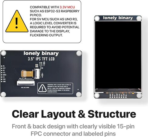 مجموعة عرض Lonely Binary مكونة من 6 قطع SPI TFT LCD مقاس 0.96 بوصة - 3.5 بوصة لوحدات MCU 3.3 فولت | 9 كابلات FPC غير ملحومة، ورؤوس الدبوس والعلبة؛ شاشات ملونة لـ ESP32 وRaspberry Pi Pico وSTM32؛ وشملت الدروس in Kuwait