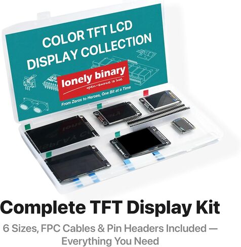 مجموعة عرض Lonely Binary مكونة من 6 قطع SPI TFT LCD مقاس 0.96 بوصة - 3.5 بوصة لوحدات MCU 3.3 فولت | 9 كابلات FPC غير ملحومة، ورؤوس الدبوس والعلبة؛ شاشات ملونة لـ ESP32 وRaspberry Pi Pico وSTM32؛ وشملت الدروس in Kuwait