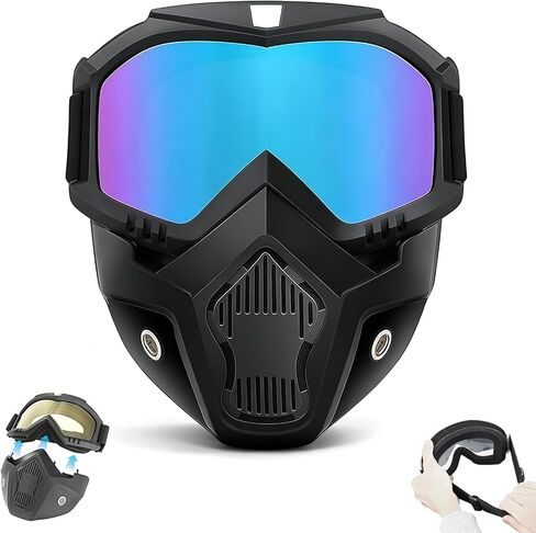 Detachable Full Face Goggle Mask, 2026New Riding and Cutting, Anti-UV, Dust, Fog HD Lens, Large Viewing Hood， Protective Impact Resistant SafetyGlasse in Kuwait