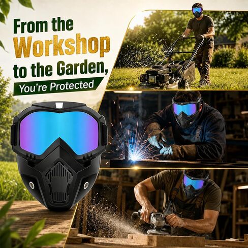 Detachable Full Face Goggle Mask, 2026New Riding and Cutting, Anti-UV, Dust, Fog HD Lens, Large Viewing Hood， Protective Impact Resistant SafetyGlasse in Kuwait