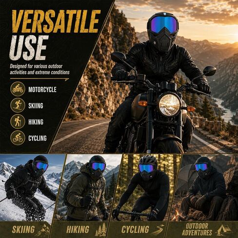Detachable Full Face Goggle Mask, 2026New Riding and Cutting, Anti-UV, Dust, Fog HD Lens, Large Viewing Hood， Protective Impact Resistant SafetyGlasse in Kuwait
