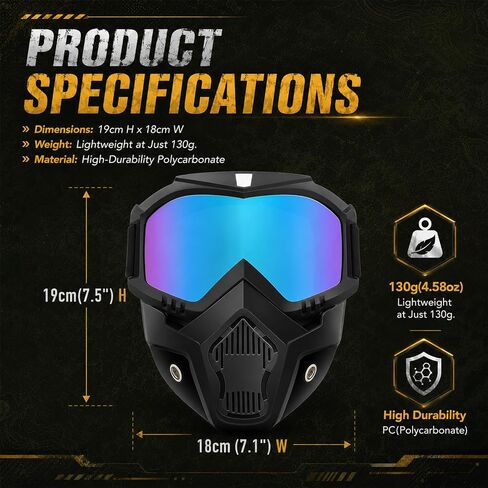 Detachable Full Face Goggle Mask, 2026New Riding and Cutting, Anti-UV, Dust, Fog HD Lens, Large Viewing Hood， Protective Impact Resistant SafetyGlasse in Kuwait