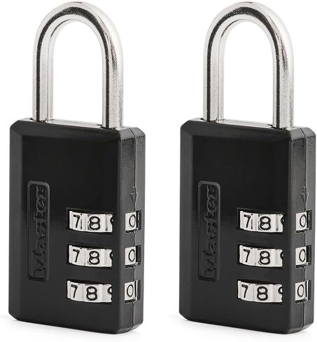 Master Lock Black Combination Padlock, Indoor Gym Locker Lock with Customizable 3-Digit Code for Luggage, Backpacks, Cabinets, 2 pk, 647EC2 in Kuwait