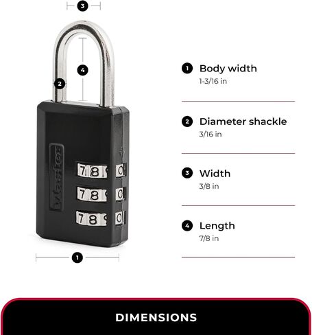Master Lock Black Combination Padlock, Indoor Gym Locker Lock with Customizable 3-Digit Code for Luggage, Backpacks, Cabinets, 2 pk, 647EC2 in Kuwait