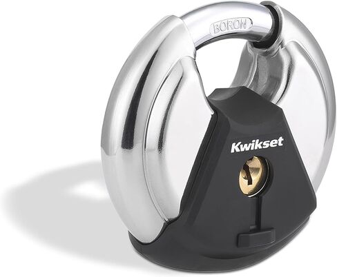 قفل قرص kwikset مع تكبل من كربيد البورون، تخزين خارجي عالي الأمان وقفل بوابة، هيكل 2-3/4 بوصة، عبوة واحدة، فضي in Kuwait