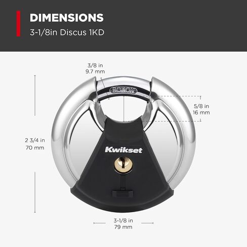 قفل قرص kwikset مع تكبل من كربيد البورون، تخزين خارجي عالي الأمان وقفل بوابة، هيكل 2-3/4 بوصة، عبوة واحدة، فضي in Kuwait
