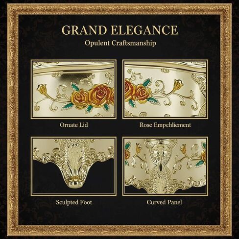 European Golden Tissue Box, Ornate Embossed Paper Towel Dispenser with Rose Pattern, KTV Tissue Holder, Napkin Box for Car, Home, Hotel, Yellow Flower, 9.1 x 4.9 in / 23 x 12.5 cm in Kuwait