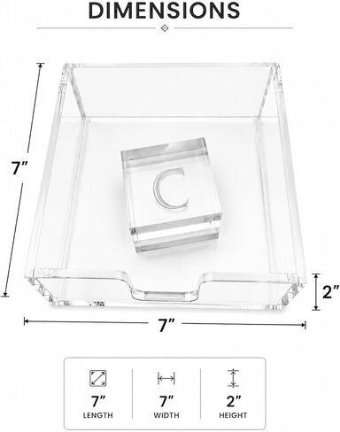 Acrylic Dinner Napkin Holder with Custom Engraved Initial 7 x 7 for indoor and outdoor entertaining in Kuwait