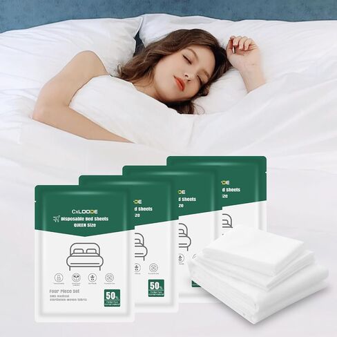 4 Pack Disposable Bed Sheets Queen, Disposable Travel Sheets for Travel with Quilt Cover and Pillowcase, Disposable Bedding Travel Bedding Disposable Sheets for Hotel Hospital in Kuwait