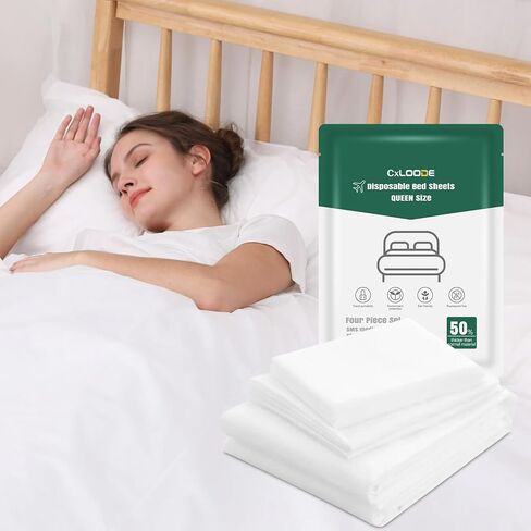 4 Pack Disposable Bed Sheets Queen, Disposable Travel Sheets for Travel with Quilt Cover and Pillowcase, Disposable Bedding Travel Bedding Disposable Sheets for Hotel Hospital in Kuwait
