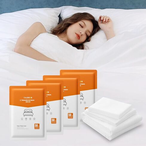 4 Pack Disposable Bed Sheets Queen, Disposable Travel Sheets for Travel with Quilt Cover and Pillowcase, Disposable Bedding Travel Bedding Disposable Sheets for Hotel Hospital in Kuwait