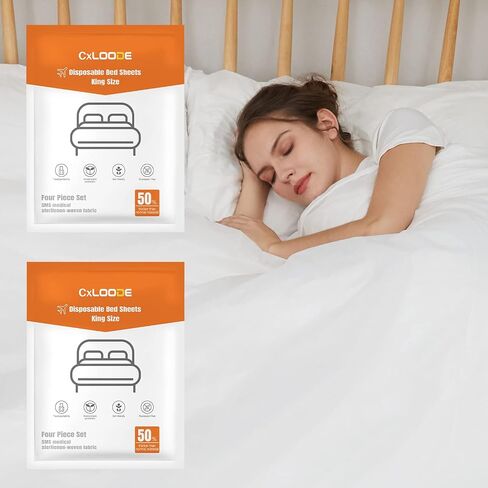 4 Pack Disposable Bed Sheets Queen, Disposable Travel Sheets for Travel with Quilt Cover and Pillowcase, Disposable Bedding Travel Bedding Disposable Sheets for Hotel Hospital in Kuwait