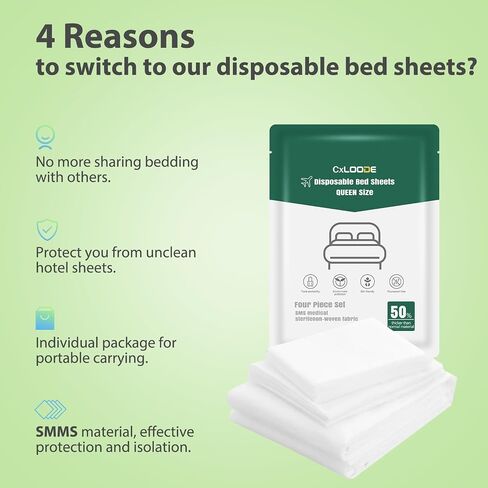 4 Pack Disposable Bed Sheets Queen, Disposable Travel Sheets for Travel with Quilt Cover and Pillowcase, Disposable Bedding Travel Bedding Disposable Sheets for Hotel Hospital in Kuwait