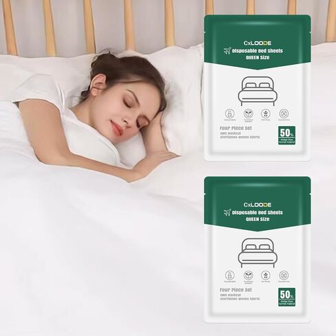 4 Pack Disposable Bed Sheets Queen, Disposable Travel Sheets for Travel with Quilt Cover and Pillowcase, Disposable Bedding Travel Bedding Disposable Sheets for Hotel Hospital in Kuwait