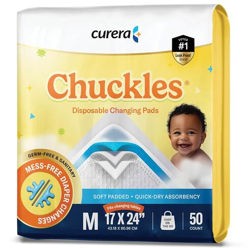 Chuckles® 5-Layer Disposable Changing Pads for Baby - 17x24 50ct Disposable Diaper Changing Pads, Changing Pad Liner, Baby Pee Pads, Diaper Pads, Hypoallergenic Changing Pads for Travel - Curera Brand in Kuwait