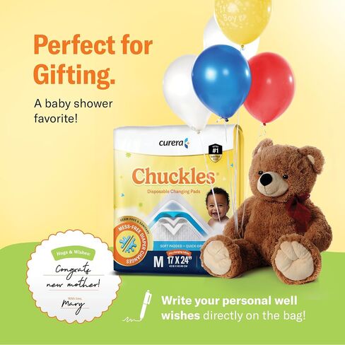 Chuckles® 5-Layer Disposable Changing Pads for Baby - 17x24 50ct Disposable Diaper Changing Pads, Changing Pad Liner, Baby Pee Pads, Diaper Pads, Hypoallergenic Changing Pads for Travel - Curera Brand in Kuwait