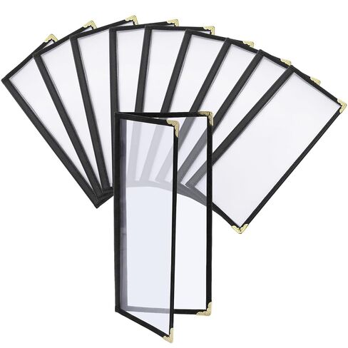 Nicunom 10 Pack Restaurant Menu Covers,4.25" x 11" Clear Menu Holds Double-Stitched Edge Menu Cover 1 Page 2 View Menu Sleeves for Wine Drinks Coffee Bars Restaurant in Kuwait