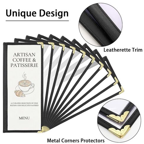 Nicunom 10 Pack Restaurant Menu Covers,4.25" x 11" Clear Menu Holds Double-Stitched Edge Menu Cover 1 Page 2 View Menu Sleeves for Wine Drinks Coffee Bars Restaurant in Kuwait