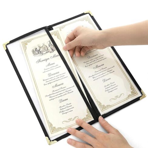 Nicunom 10 Pack Restaurant Menu Covers,4.25" x 11" Clear Menu Holds Double-Stitched Edge Menu Cover 1 Page 2 View Menu Sleeves for Wine Drinks Coffee Bars Restaurant in Kuwait