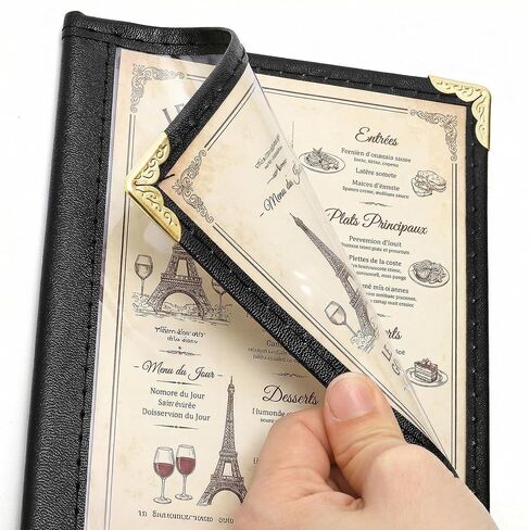 Nicunom 10 Pack Restaurant Menu Covers,4.25" x 11" Clear Menu Holds Double-Stitched Edge Menu Cover 1 Page 2 View Menu Sleeves for Wine Drinks Coffee Bars Restaurant in Kuwait