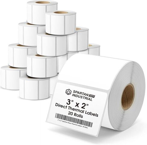Spartan Industrial - 3" X 2" Direct Thermal Labels (14000 Count, 20 Rolls) - Perforated Product Price Barcode Stickers for Packaging and Shipping Labels - Compatible with Zebra and Rollo Printers in Kuwait