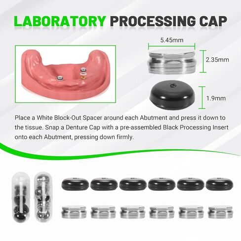 LEAPTREND Implant Tooth Locator Core Tool, Universal Dental Instrument (Golden) with Metal Housing & Lab Cap Assembly (6 Pk), 3 Tools in 1 for Overdenture Retention Male Caps Removal and Insertion in Kuwait