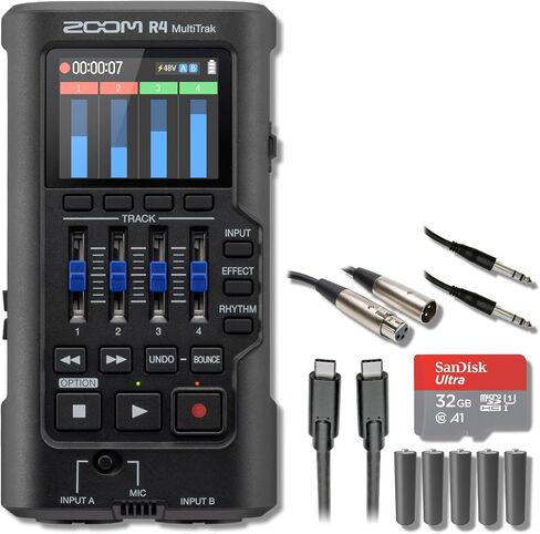 Zoom R4 MultiTrak Portable 4-Track Recorder Bundle with 32GB microSDHC Card, SD Adapter, and 5-Pack AA Batteries — 32-Bit Float Songwriter Recorder for Demo Recording and Home Studio in Kuwait