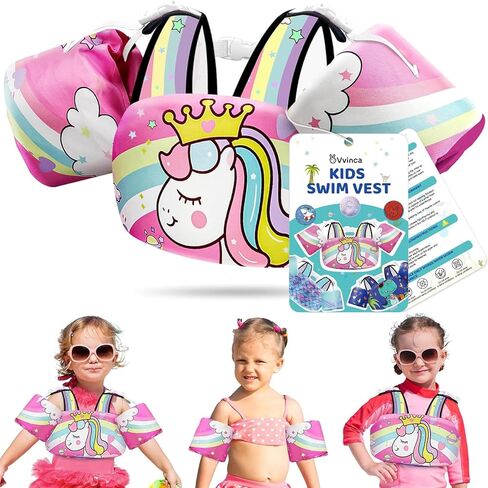 Vvinca Puddle Float Jumper for 22-66 Lbs (2-6 Years) - 3-in-1 Toddler Swim Vest with Removable Arm Bands and Back Float, Adjustable Safety Swim Jacket for Boys and Girls Learning to Swim in Kuwait