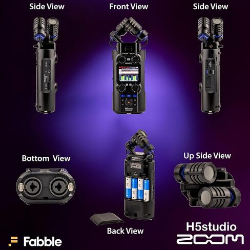 حزمة تسجيل Zoom H5 Studio المحمولة مع بطاقتي MicroSD بسعة 64 جيجابايت، وكابلات XLR بطول 10 أقدام، و4 بطاريات AA، ومقبض يد ثلاثي القوائم للطاولة - حزمة استوديو تسجيل الصوت الكاملة in Kuwait