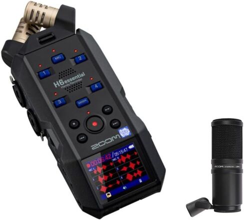 Zoom H6essential 6-Track 32-Bit Float Portable Audio Recorder, Accessibility, Stereo Microphones, 4 XLR/TRS Combo Inputs, USB Interface, for Musicians, Podcasters Bundle with ZDM-1 Dynamic Microphone in Kuwait