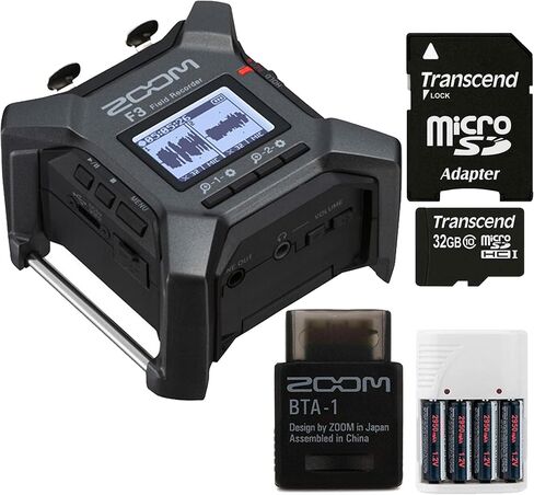 جهاز تسجيل ميداني محمول Zoom F3 مزود بمسارين + محول بلوتوث Zoom BTA-1 + بطاقة MicroSD سعة 32 جيجابايت + شاحن بطارية Xtreme Power Series 4AA/AAA in Kuwait