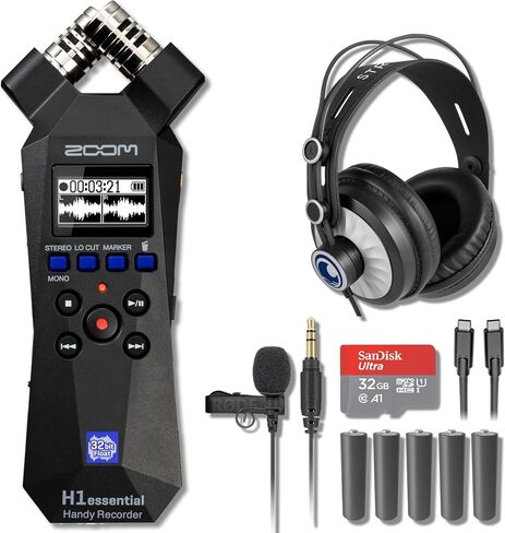 Zoom H1essential 32-Bit Float Handheld Recorder Bundle with 6-Ft USB-C Cable, 32GB microSDHC Card, and 10 AAA Batteries — Stereo X/Y USB Mic for Podcasting, Voice Over, Streaming, Music Demos in Kuwait