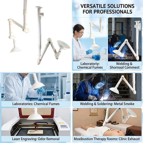 2-Pack Adjustable Flexible Fume Extraction Arm -3-Joint Universal Fume Extractor (90mm 110mm Compatible), Ceiling or Wall Mounted Suction Hood for Lab, Welding & Laser in Kuwait