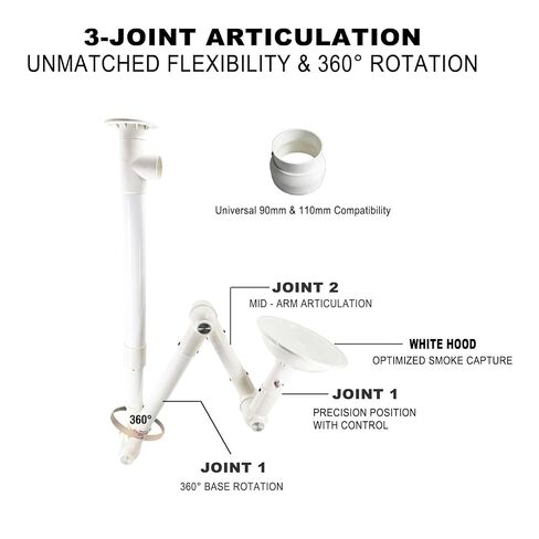 2-Pack Adjustable Flexible Fume Extraction Arm -3-Joint Universal Fume Extractor (90mm 110mm Compatible), Ceiling or Wall Mounted Suction Hood for Lab, Welding & Laser in Kuwait