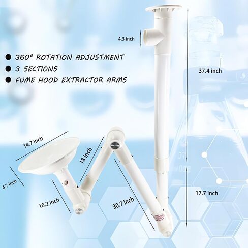2-Pack Adjustable Flexible Fume Extraction Arm -3-Joint Universal Fume Extractor (90mm 110mm Compatible), Ceiling or Wall Mounted Suction Hood for Lab, Welding & Laser in Kuwait