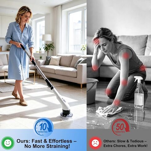 Electric Spin Scrubber, Cordless Shower Scrubber with 9 Scrub Brushes, 2 Speed & Battery Level Display, Adjustable Extension Handle Power Scrubber for Bathroom Tile Tub Floor in Kuwait