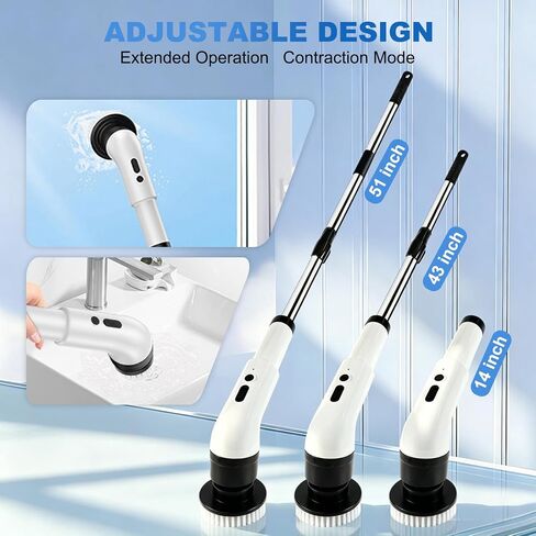 Electric Spin Scrubber, Cordless Shower Scrubber with 9 Scrub Brushes, 2 Speed & Battery Level Display, Adjustable Extension Handle Power Scrubber for Bathroom Tile Tub Floor in Kuwait