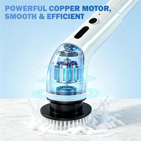 Electric Spin Scrubber, Cordless Shower Scrubber with 9 Scrub Brushes, 2 Speed & Battery Level Display, Adjustable Extension Handle Power Scrubber for Bathroom Tile Tub Floor in Kuwait